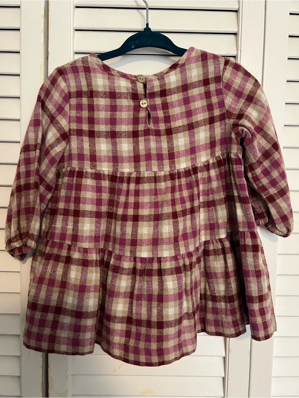 Zara Girls' Pink and Cream Plaid Tiered Dress